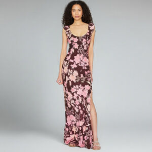 Free People Remind Me Maxi Slip Dress Large Floral Ruffle Boho Tropical Resort